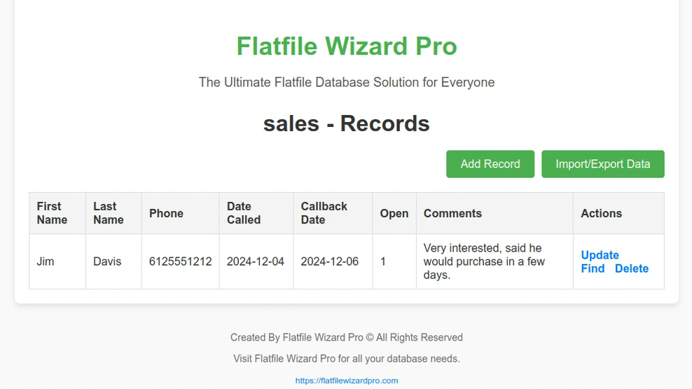 Flatfile Wizard Pro Database